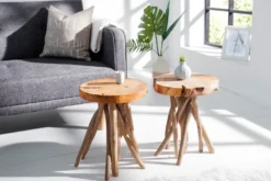 Exklusiver Beistelltisch ROOT 30cm natur Teak Massivholz Hocker Wurzelholz rund
