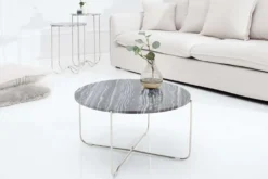 Exklusiver Couchtisch NOBLE 65cm grau echter Marmor rund silber Metall
