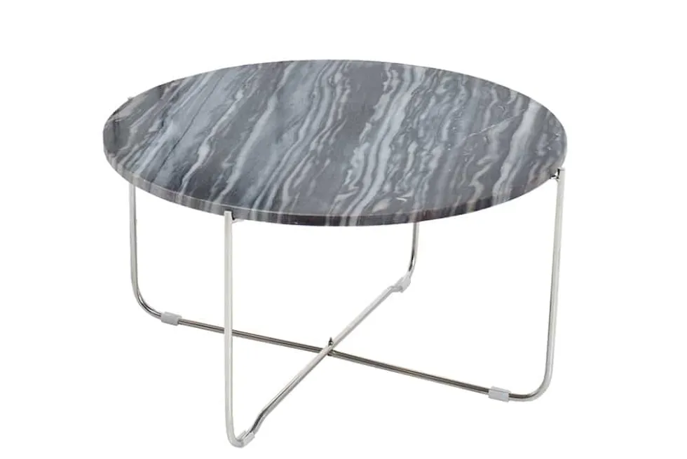 Exklusiver Couchtisch NOBLE 65cm grau echter Marmor rund silber Metall