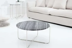 Exklusiver Couchtisch NOBLE 65cm grau echter Marmor rund silber Metall