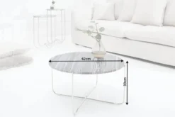 Exklusiver Couchtisch NOBLE 65cm grau echter Marmor rund silber Metall