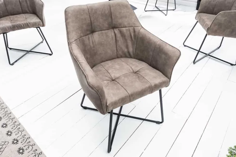 Exklusiver Design Stuhl LOFT Microfaser vintage taupe mit Armlehne