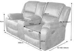 Exklusiver 2er Kinosessel HOLLYWOOD 190cm schwarz mit Liegefunktion und Getränkehalter