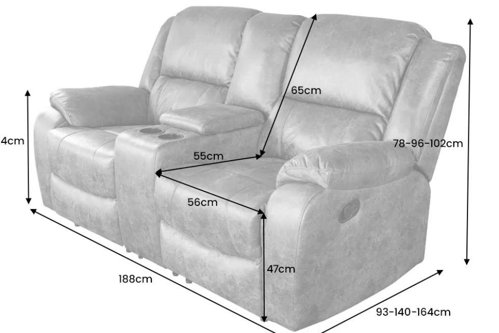 Exklusiver 2er Kinosessel HOLLYWOOD 190cm schwarz mit Liegefunktion und Getränkehalter