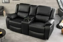 Exklusiver 2er Kinosessel HOLLYWOOD 190cm schwarz mit Liegefunktion und Getränkehalter