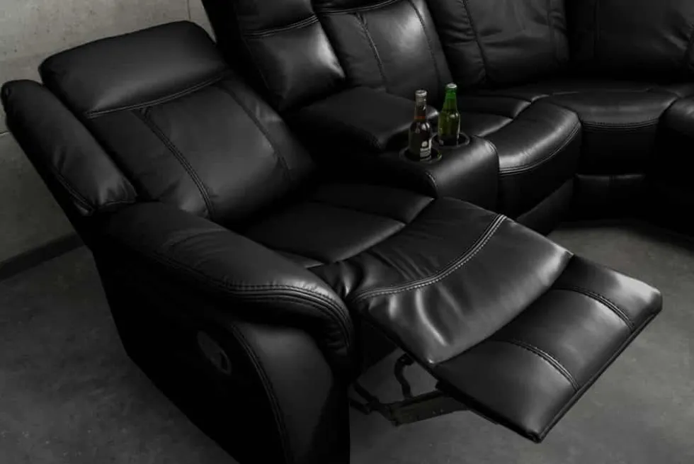 Exklusiver 5er Kinosessel HOLLYWOOD schwarz Ecksofa Getränkehalter Stauraum