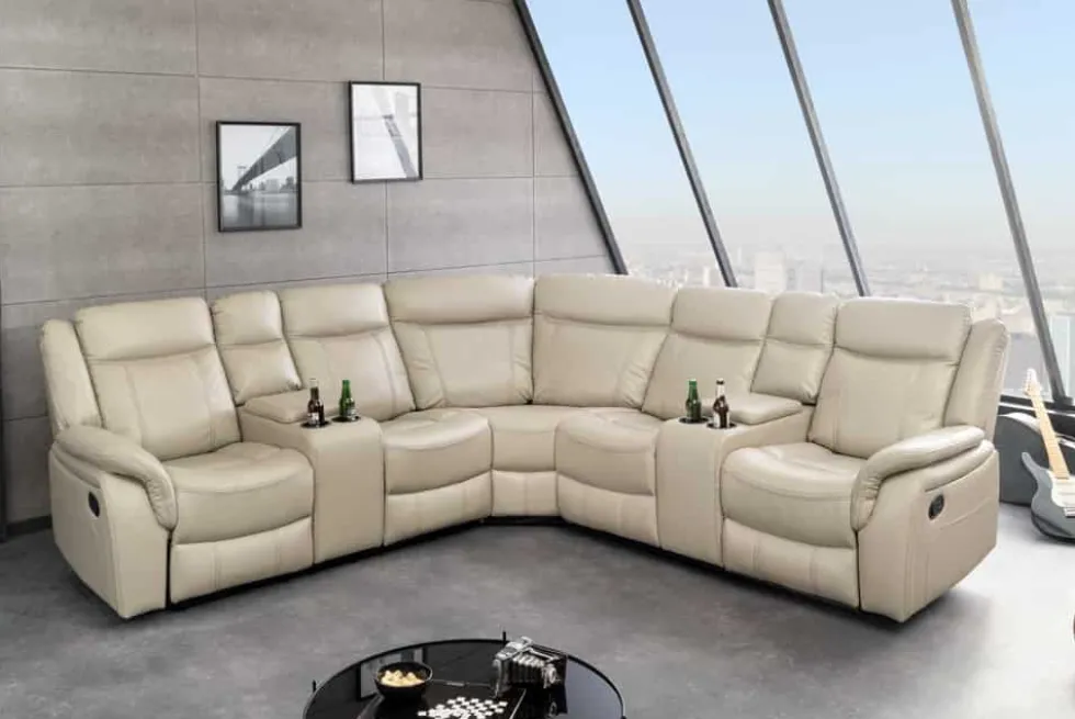 Exklusiver 5er Kinosessel HOLLYWOOD beige Ecksofa Getränkehalter Stauraum