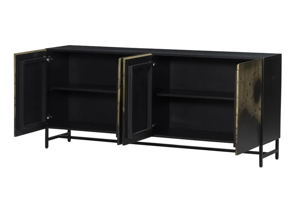 Exklusives Sideboard OXID 180cm schwarz gold massives Mangoholz Metall Soft Close