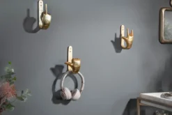 Extravagante Kleiderhaken FINGERS gold Metall-Aluminium 3er Set Wandgarderobe