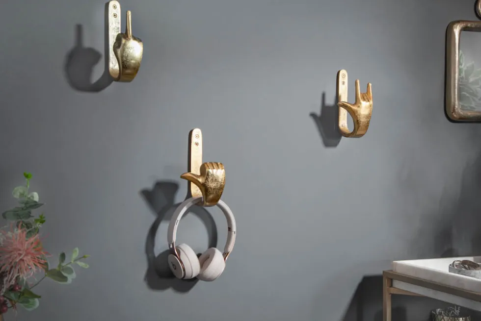 Extravagante Kleiderhaken FINGERS gold Metall-Aluminium 3er Set Wandgarderobe