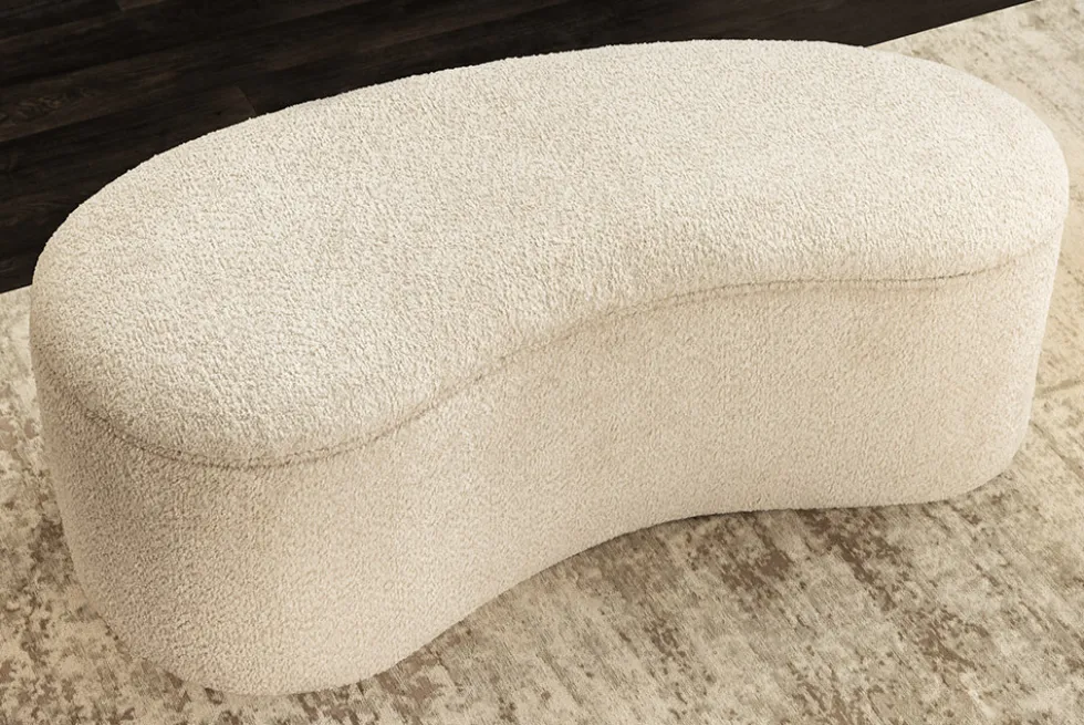 Extravagante Polsterbank ELEMENTAL 120cm champagner beige Feinstrick Bouclé mit Stauraum