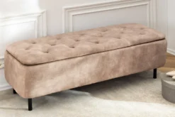 Extravagante Polsterbank EN VOGUE 120cm beige Samt mit Stauraum schwarze Metallbeine