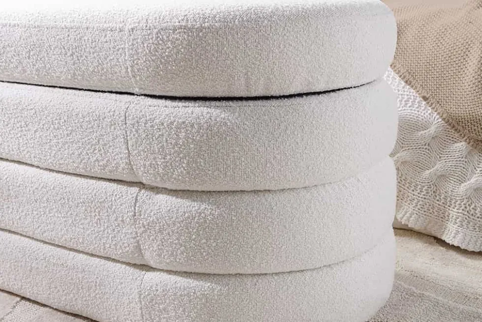 Extravagante Polsterbank VOGUE 115cm creme weiß Bouclé Sitzbank mit Stauraum