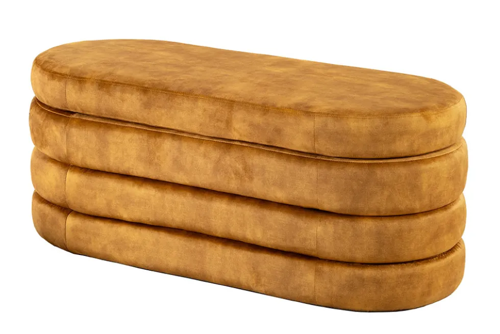 Extravagante Polsterbank VOGUE 115cm senfgelb Samt Sitzbank mit Stauraum