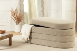 Extravagante Polsterbank VOGUE 115cm taupe Bouclé Sitzbank mit Stauraum