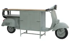 Extravaganter Barschrank SCOOTER 250cm salbei Retro-Konsole Motorroller mit Mangoholz Upcycling