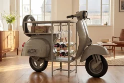 Extravaganter Bartisch SCOOTER 180cm salbei Retro-Konsole Motorroller Mangoholz Upcycling