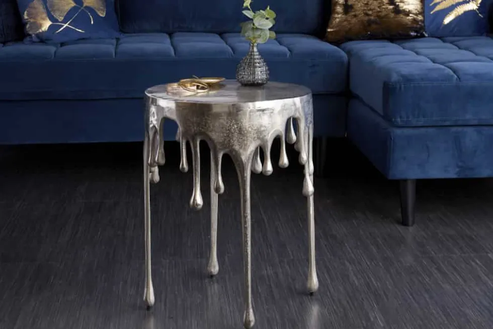 Extravaganter Beistelltisch LIQUID LINE 50cm silber Tropfen-Design Metall Aluminium rund