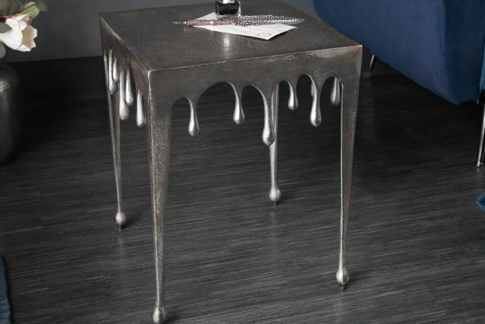 Extravaganter Beistelltisch LIQUID LINE S 34cm silber Tropfen-Design