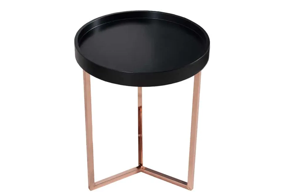 Extravaganter Beistelltisch MODULAR 40cm matt schwarz kupfer rund inkl. Tablett