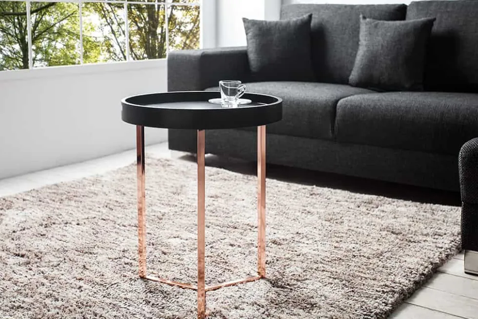 Extravaganter Beistelltisch MODULAR 40cm matt schwarz kupfer rund inkl. Tablett