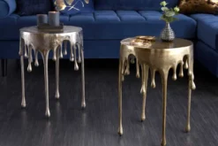 Extravaganter Beistelltisch LIQUID LINE 50cm gold Tropfen-Design Metall Aluminium rund