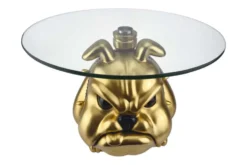 Extravaganter Couchtisch BULLDOG 55cm gold rund Hunde-Skulptur mit Glasplatte