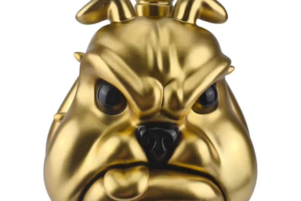 Extravaganter Couchtisch BULLDOG 55cm gold rund Hunde-Skulptur mit Glasplatte
