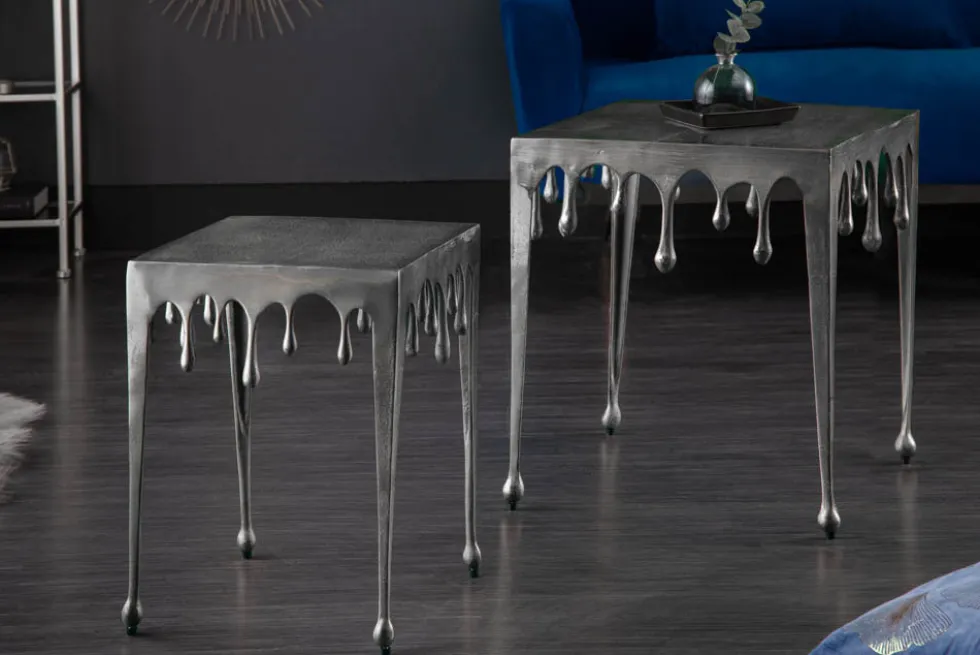 Extravaganter Couchtisch LIQUID LINE L 46cm silber Tropfen-Design