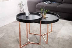 Extravaganter Couchtisch MODULAR 60cm matt schwarz kupfer rund inkl. Tablett
