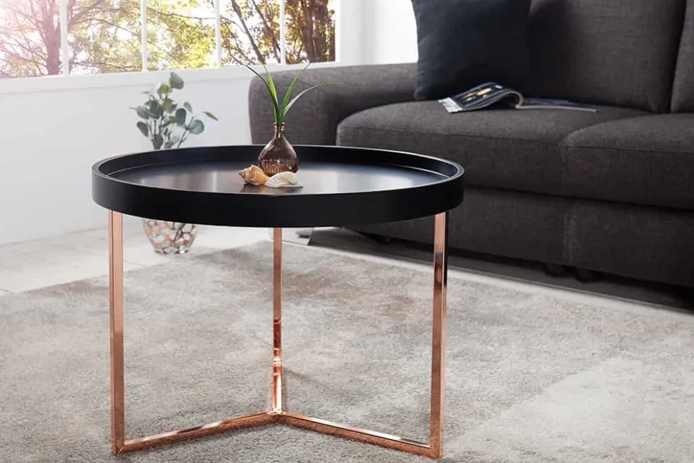 Extravaganter Couchtisch MODULAR 60cm matt schwarz kupfer rund inkl. Tablett