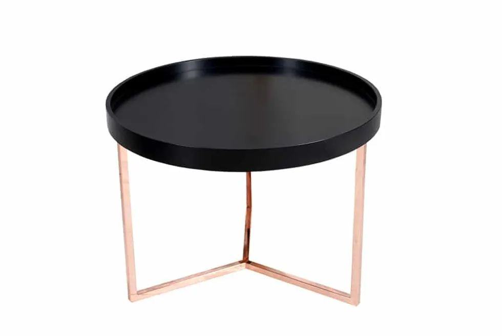 Extravaganter Couchtisch MODULAR 60cm matt schwarz kupfer rund inkl. Tablett