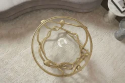 Extravaganter Couchtisch SNAKE 70cm gold rund Metall Schlangen-Skulptur Glasplatte