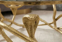 Extravaganter Couchtisch SNAKE 70cm gold rund Metall Schlangen-Skulptur Glasplatte