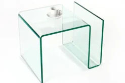 Extravaganter Glas Couchtisch FANTOME 50cm Beistelltisch mit Ablage für Magazine transparent