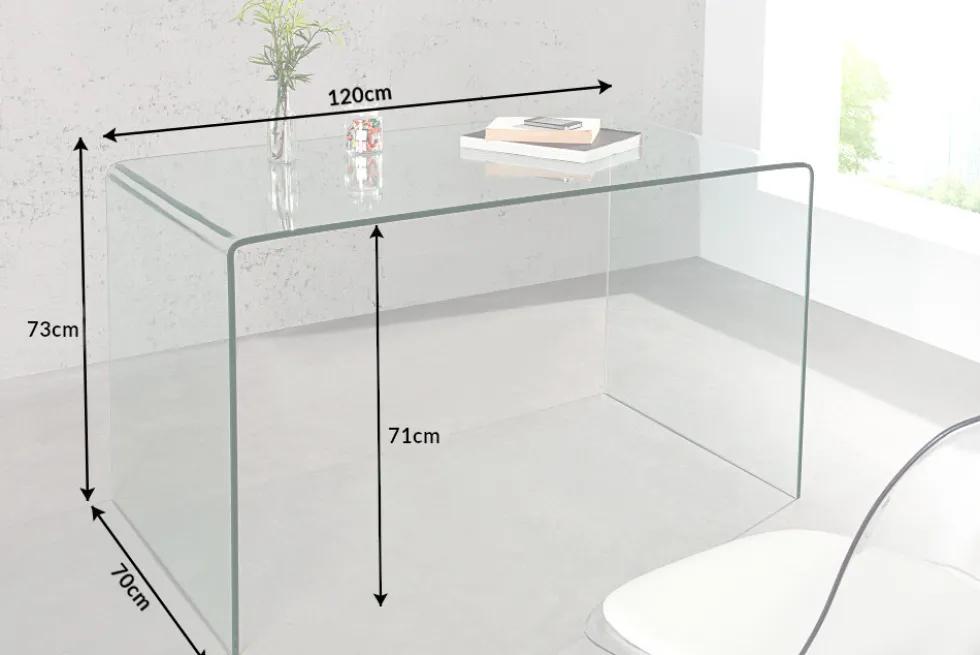 Extravaganter Glas Schreibtisch FANTOME 120cm transparent Esstisch Ganzglastisch