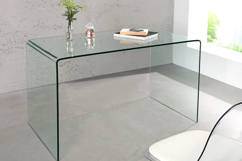 Extravaganter Glas Schreibtisch FANTOME 120cm transparent Esstisch Ganzglastisch