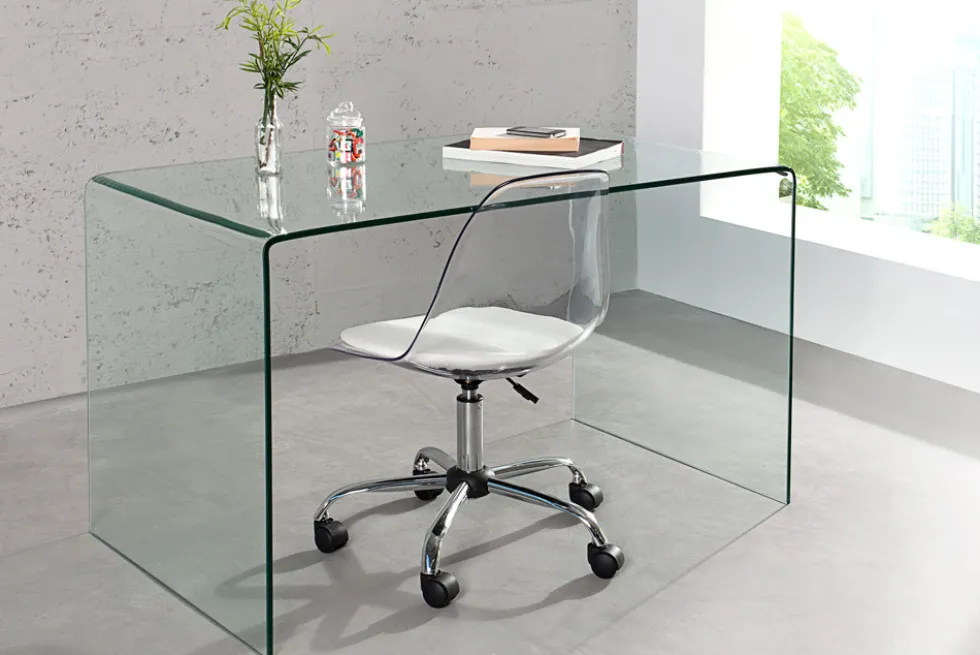 Extravaganter Glas Schreibtisch FANTOME 120cm transparent Esstisch Ganzglastisch