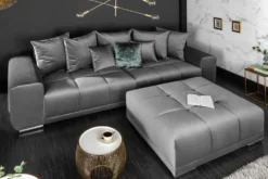 Extravaganter Hocker ELEGANCIA 110cm silbergrau Samt mit Ziersteppung
