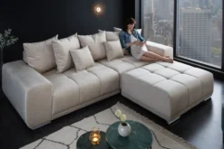 Extravaganter Hocker ELEGANCIA 110cm champagner beige Vogue Velours Samt Ziersteppung