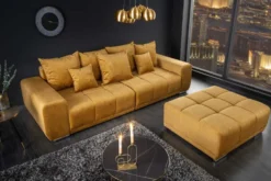 Extravaganter Hocker ELEGANCIA 110cm senfgelb Vogue Velours Samt mit Ziersteppung
