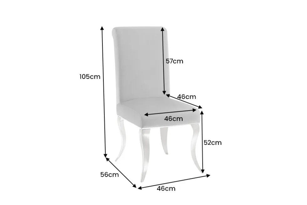 Extravaganter Stuhl MODERN BAROCK DELUXE grau Samt mit silbernen Edelstahlbeinen