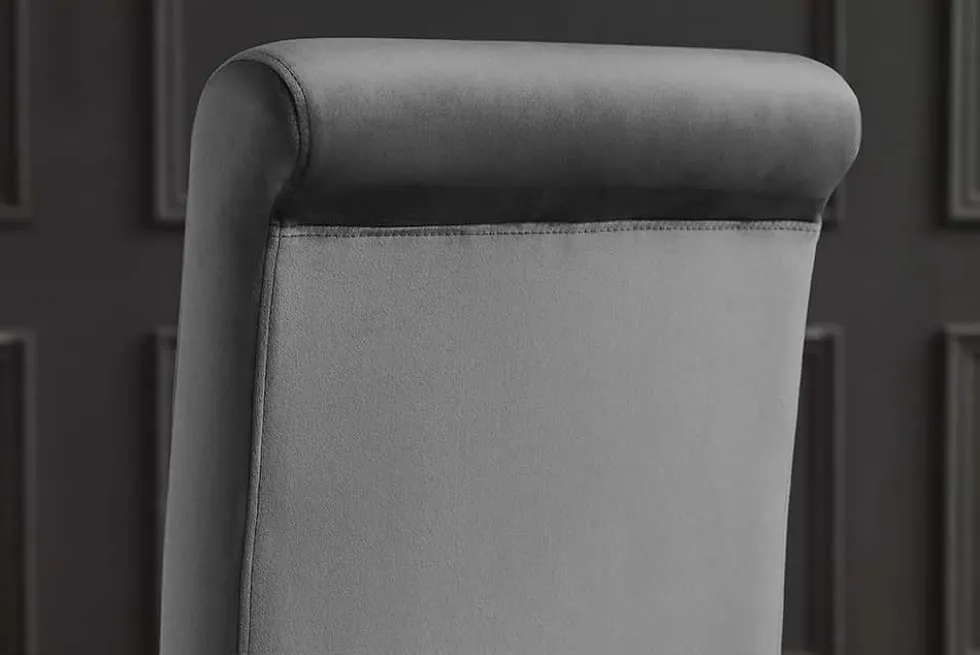 Extravaganter Stuhl MODERN BAROCK DELUXE grau Samt mit silbernen Edelstahlbeinen