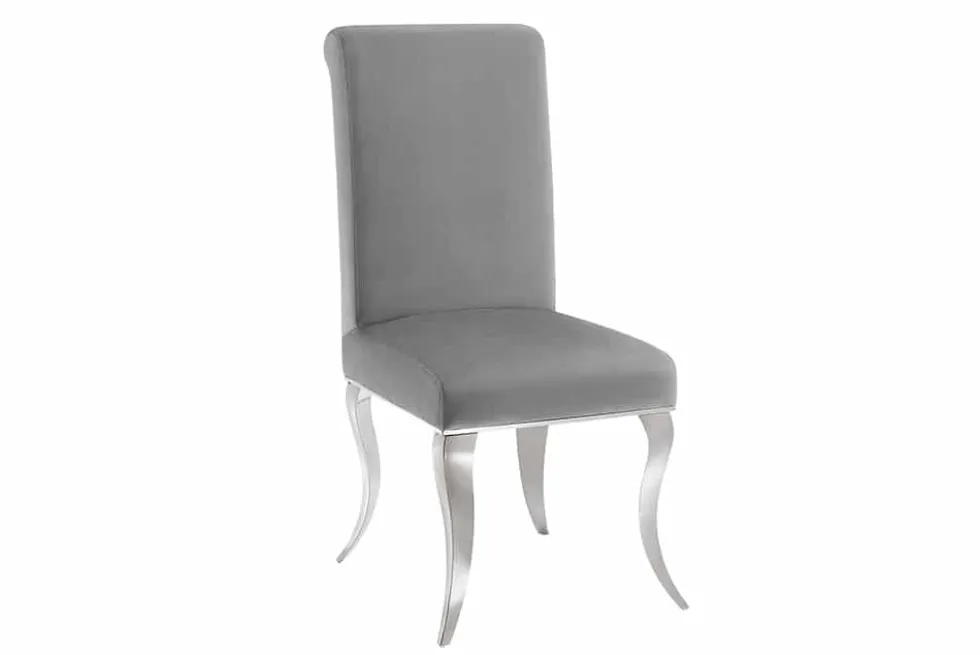 Extravaganter Stuhl MODERN BAROCK DELUXE grau Samt mit silbernen Edelstahlbeinen