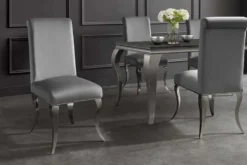 Extravaganter Stuhl MODERN BAROCK DELUXE grau Samt mit silbernen Edelstahlbeinen