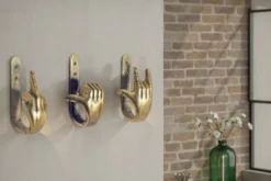 Extravagantes 3er Set Kleiderhaken FINGERS messing Metall-Aluminium Wandgarderobe