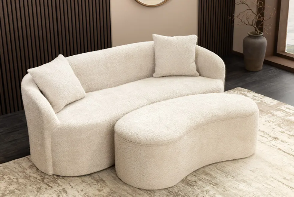 Extravagantes Sofa ELEMENTAL 180cm champagner beige Feinstrick Bouclé 2-Sitzer