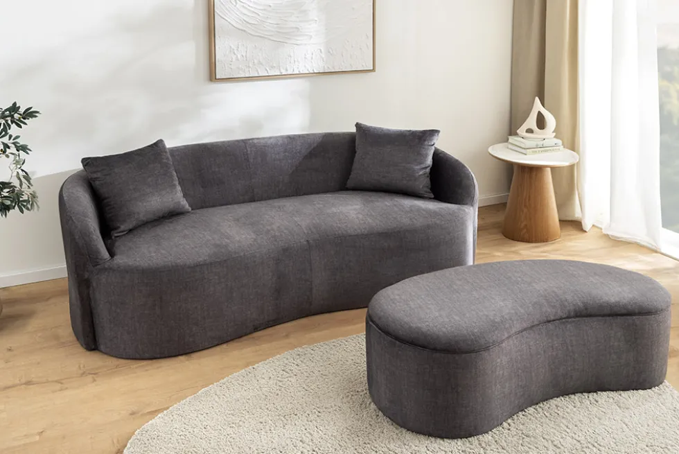 Extravagantes Sofa ELEMENTAL 180cm graphit grau Samt 2-Sitzer Couch organische Form