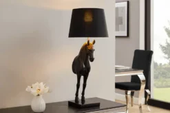 Extravagante Tischlampe BLACK BEAUTY 75cm schwarz gold Pferde-Skulptur
