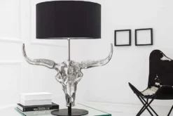 Extravagante Tischlampe EL TORO 68cm schwarz Stierkopf Tischleuchte